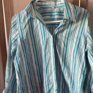 FINAL MARKDOWN Foxcroft Teal Striped Shirt 10p